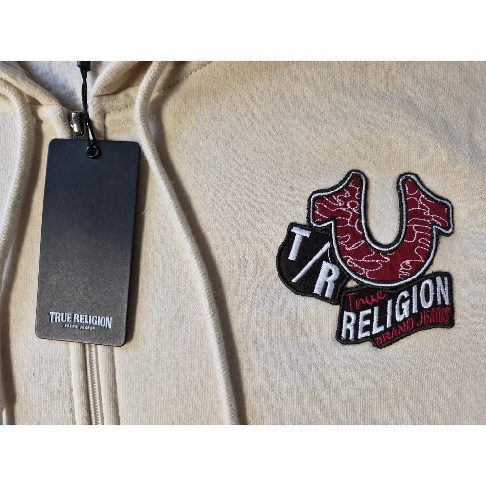 NWT True Religion Jeans Horseshoe Hoodie Swe Men's Size 2XL Full Zip EMB Patch